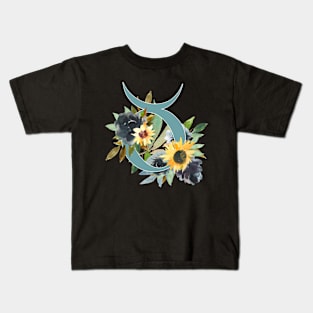 Taurus Horoscope Zodiac Blue Sunflower Design Kids T-Shirt